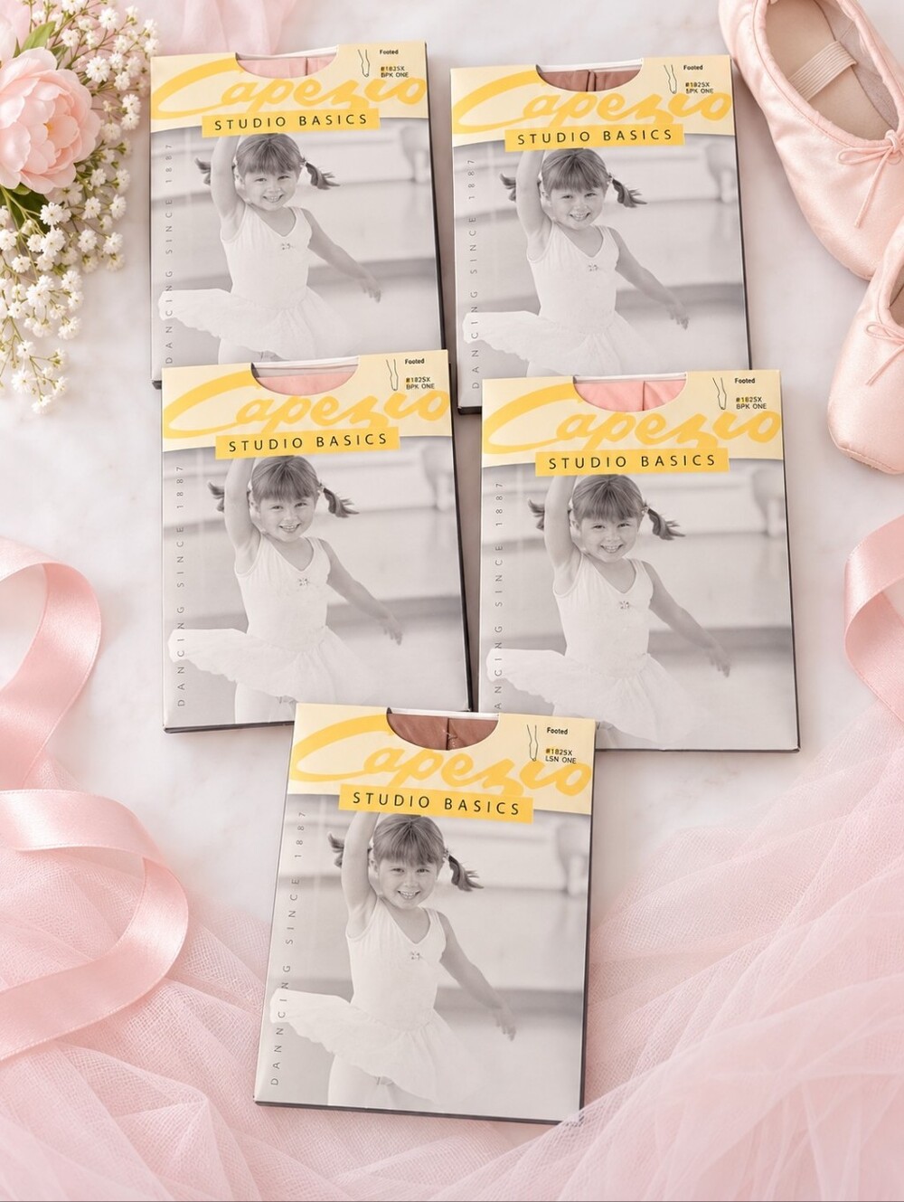 Capezio Studio Basics Footed Dance Tights Ballet Pink Light Suntan Lot of 5 Girl